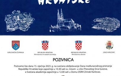 Pozivnica na svečano obilježavanje Dana međunarodnog priznanja Republike Hrvatske